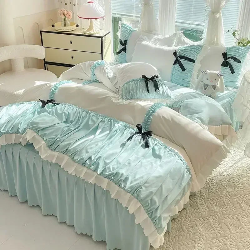Elegant Ruffled Bow Comforter Bedding Set