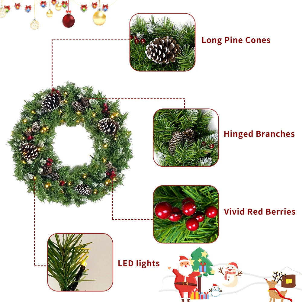 Pre-lit Xmas Tree Artificial Christmas 4-Piece Set,Garland, Wreath and Set of 2 Entrance Trees X-mas with LED Lights, Christmas