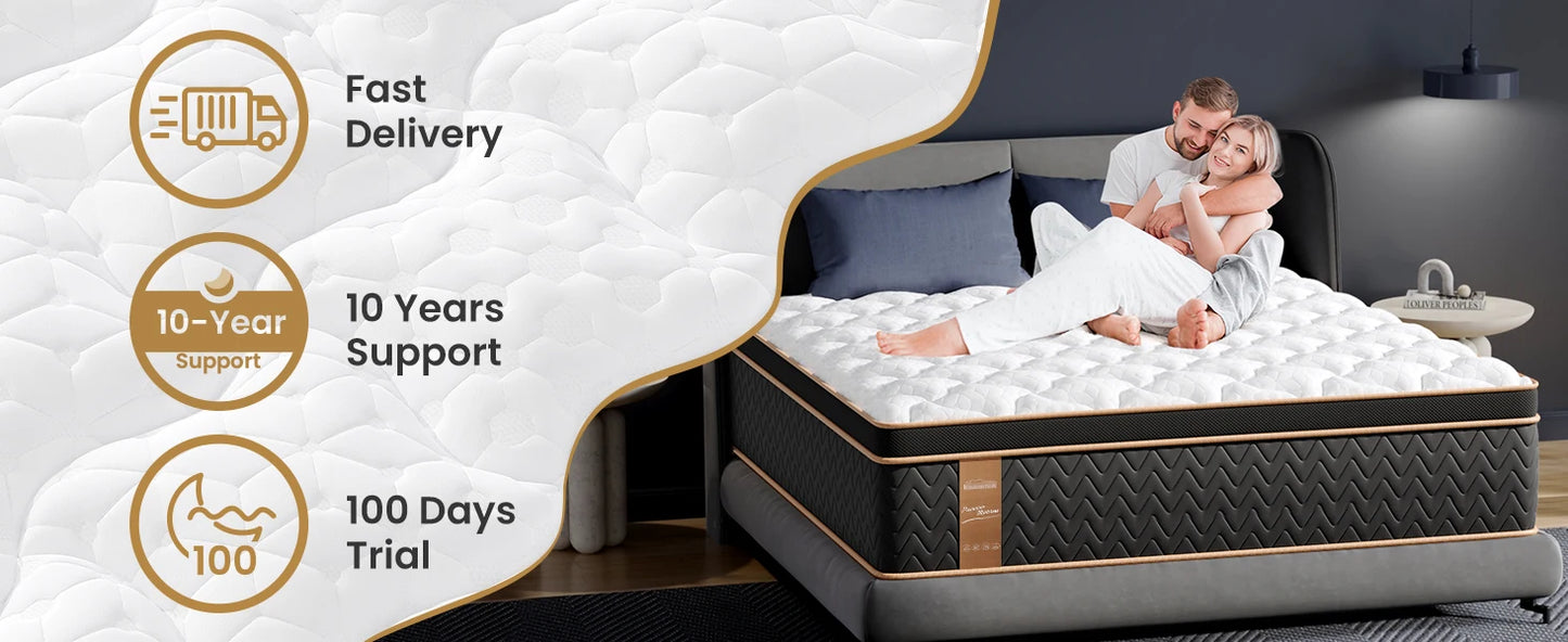 BedStory 10'' Hybrid Mattress, Twin/Full/King/Queen Size Mattress, Gel Memory Foam & Pocket Springs, Manufactured in USA