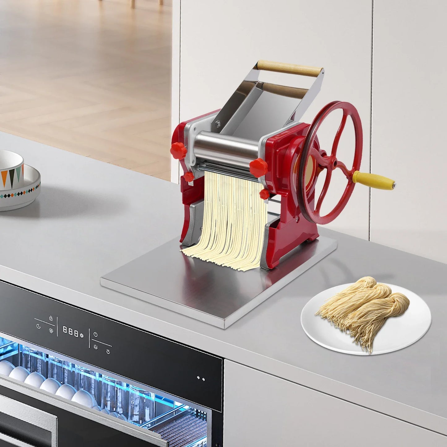 Pasta Maker Machine 0.5-5mm Adjustable Thickness Manual Roller Noodle Cutter Stainless Steel Pasta Press for 5-10 People Use