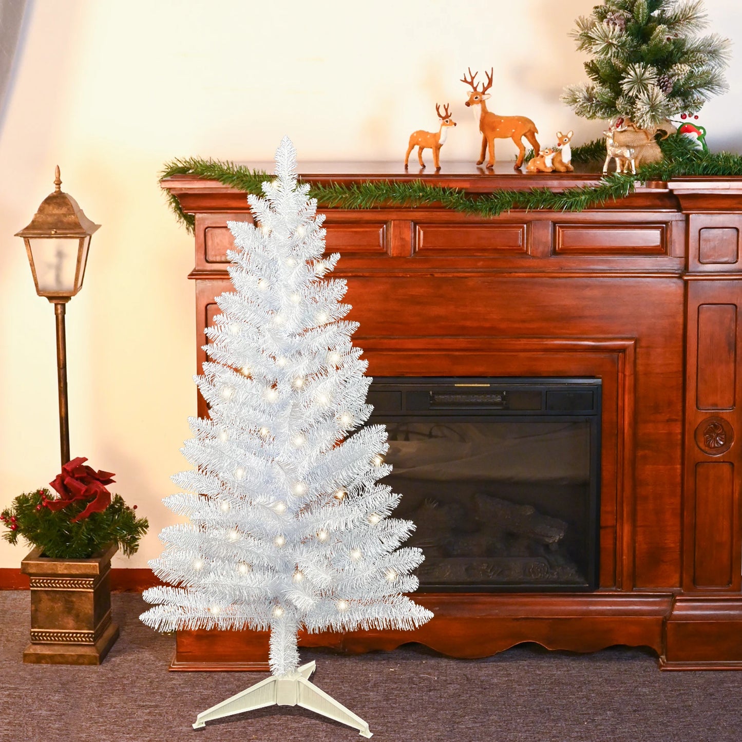 6FT Pre-Lit White Pencil Christmas Tree .Slim Space-Saving Holiday Décor with Warm Lights