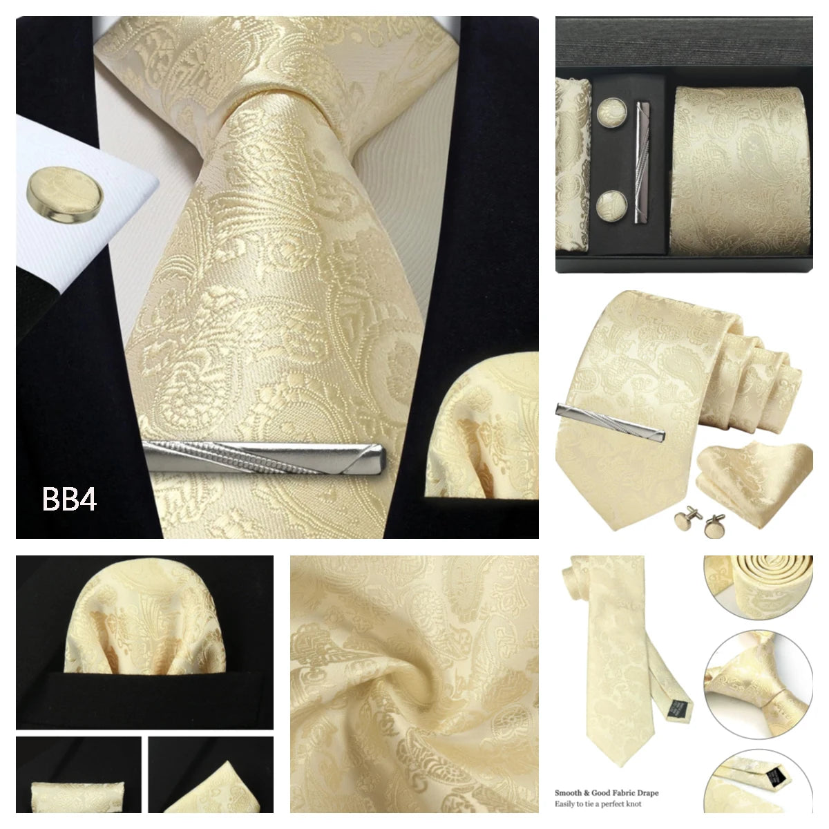 Luxury 100% Silk Paisley Floral Men’s Necktie Set | Business Tie with Matching Pocket Square & Formal Accessories