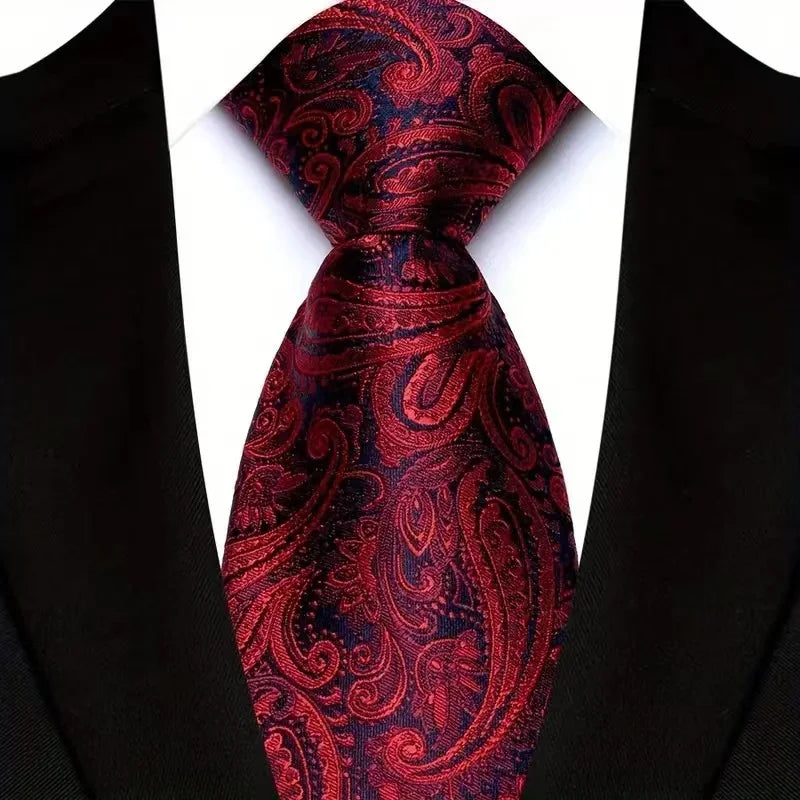 Luxury Red Paisley Men’s Tie. Classic Business and Wedding Necktie