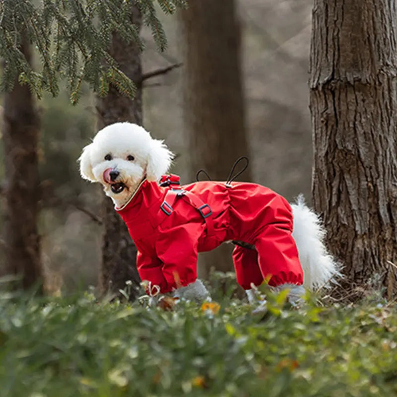 Waterproof Dog Raincoat with Harness . Reflective All-Weather Pet Jumpsuit
