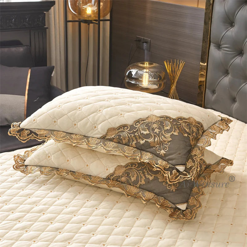 AIWINSURE-European Lace Velvet Bedspread Set, King Size, Queen Thickened Bed Cover, Soft Bed Skirt, Luxury, with 2 Pillowcases
