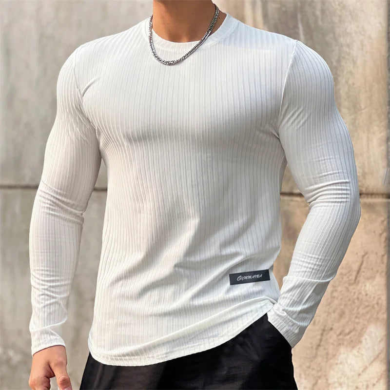 Men’s Breathable Long Sleeve Fitness Training Shirt. Athletic Slim Fit Activewear