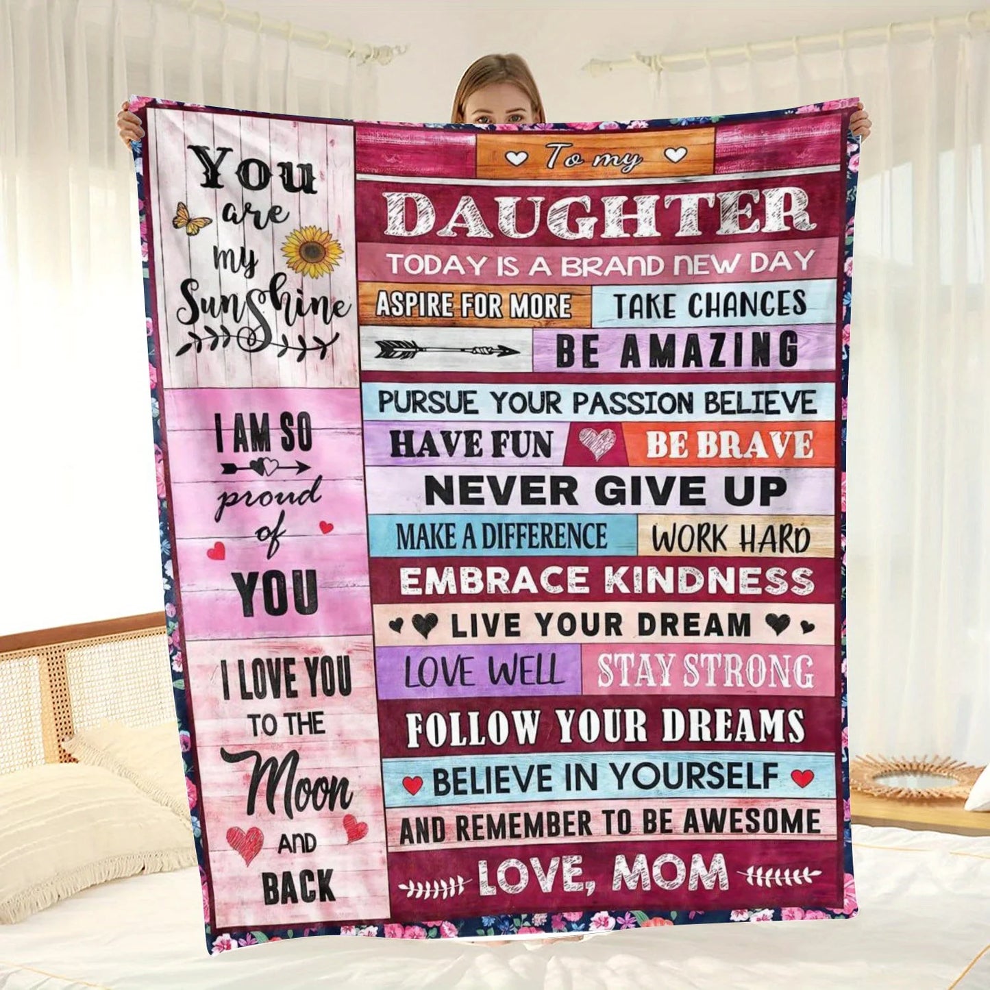 1pc Envelope Printed Flannel Blanket, To My Daughter From Mom Blanket For All Season, Warm Cozy Soft Throw Blanket Nap Blanket