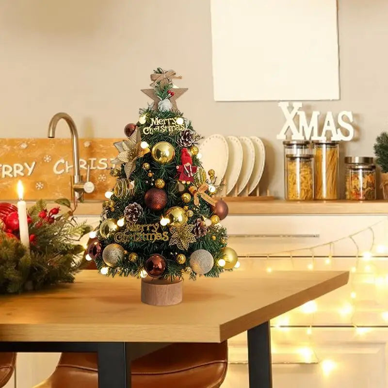 Decorated Tabletop Artificial Christmas Tree. Mini Pre-Decorated Holiday Tree with LED Lights, Ornaments & Star Topper