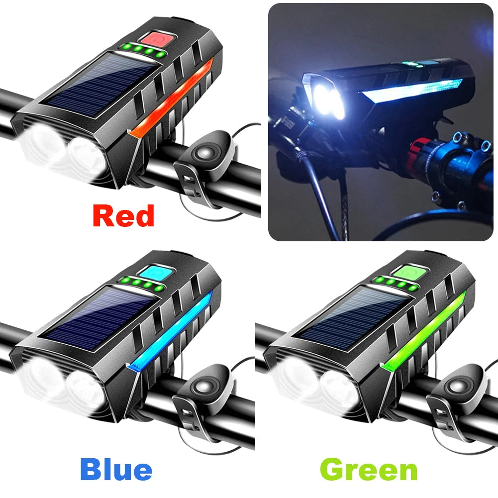 Solar Powered Bicycle Headlamp USB Rechargeable LED Lantern
