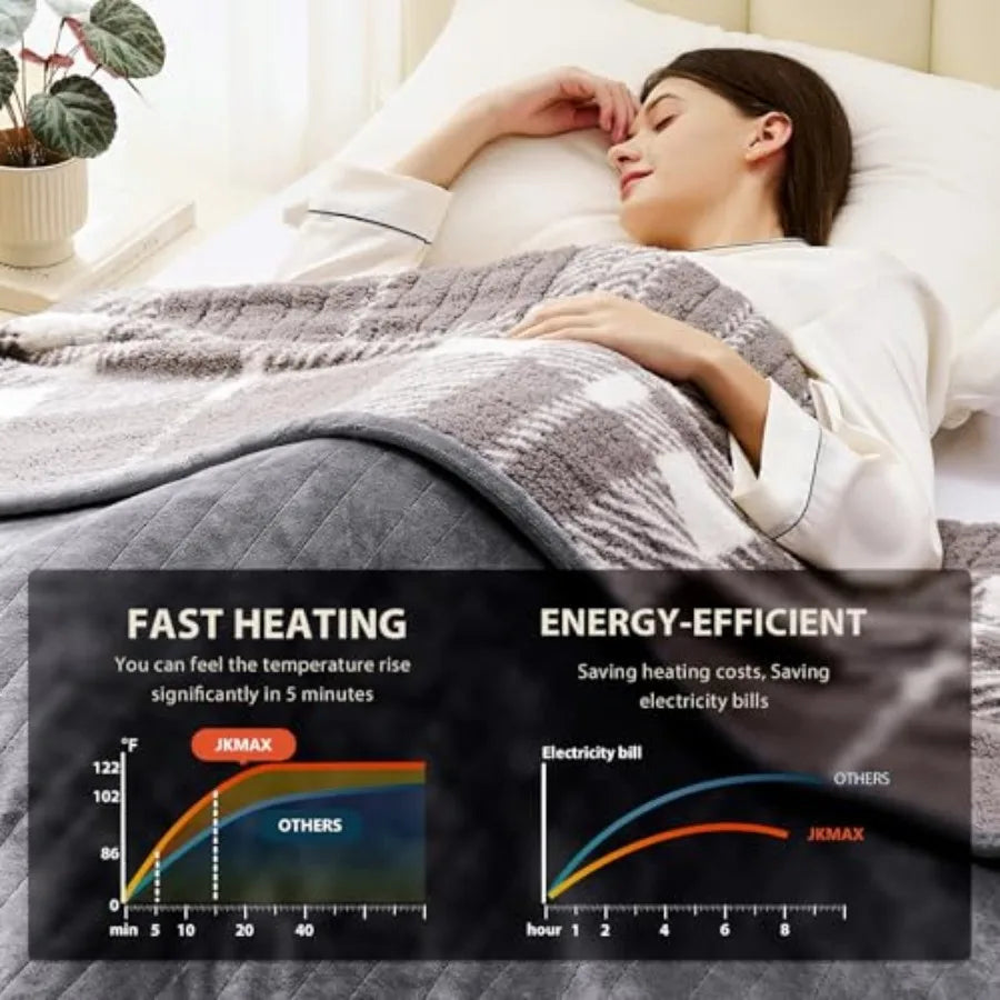 Luxury Electric Heated Blanket. Ultra Soft Warming Throw with Adjustable Heat Settings