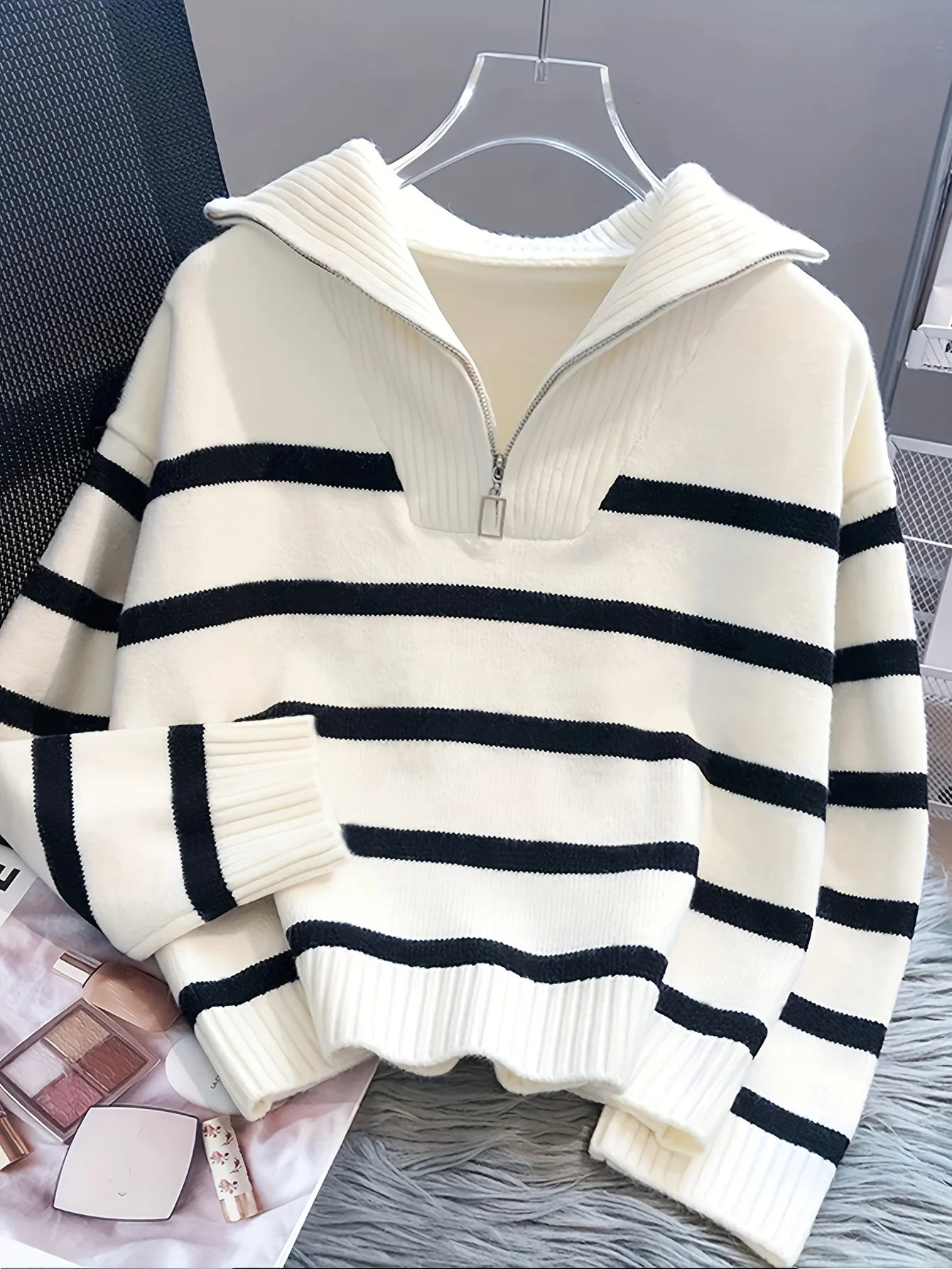 Autumn Winter Women Knit Sweater Striped Slim Fit Pullover