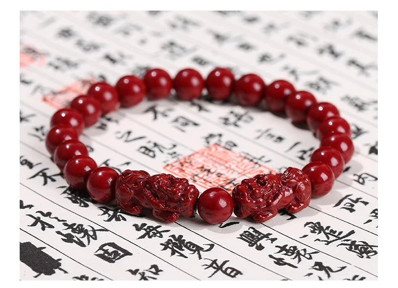 Red Cinnabar Style Beaded Bracelet for Women & Men