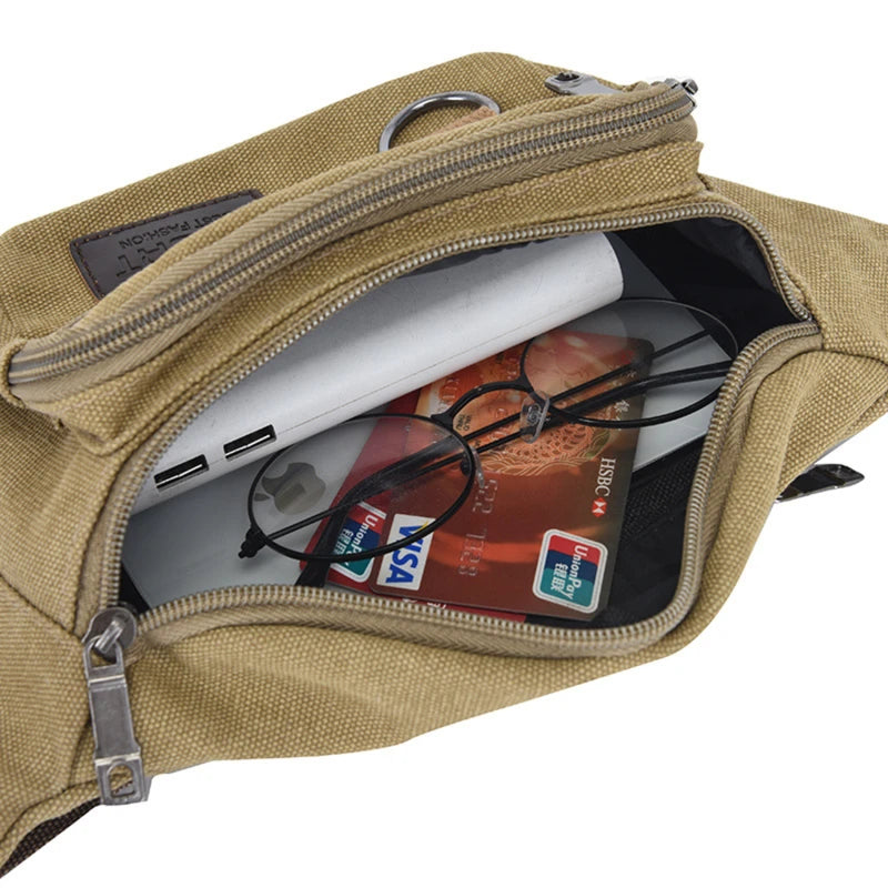 Canvas Crossbody Waist Bag with Adjustable Shoulder Strap
