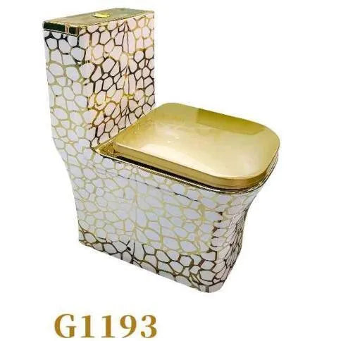 Luxury Gold Electroplated One-Piece Ceramic Toilet . Modern Designer Bathroom Fixture
