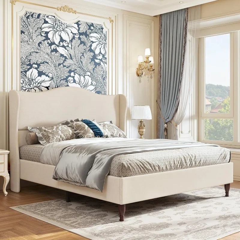 Upholstered Platform Bed with Tall Padded Headboard