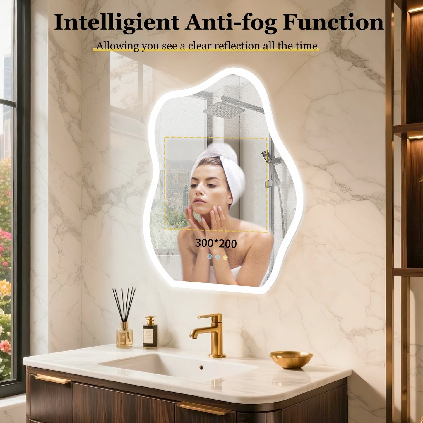 Cloud Shaped LED Bathroom Mirror with Lights - Anti-Fog, Dimmable 3 Color Temperatures (3000K-6000K), CRI90+ High Color