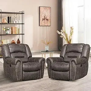 Electric Recliner Chair W/Breathable Bonded Leather, Classic Single Sofa Home Theater Recliner Seating W/USB Port (Smoky Gray)