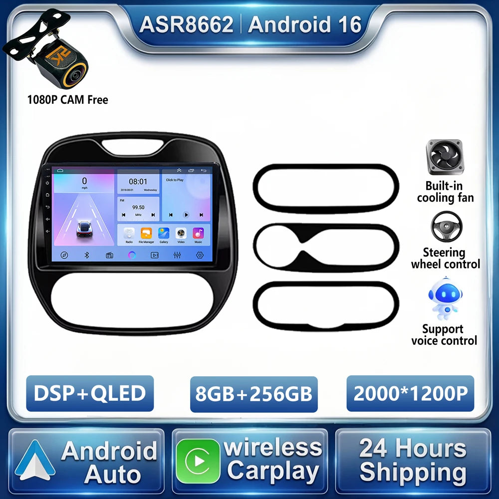 Android 16 Car Stereo with Wireless CarPlay &amp; Android Auto – 9” Touchscreen Navigation System for Renault Captur, Clio &amp; Samsung QM3