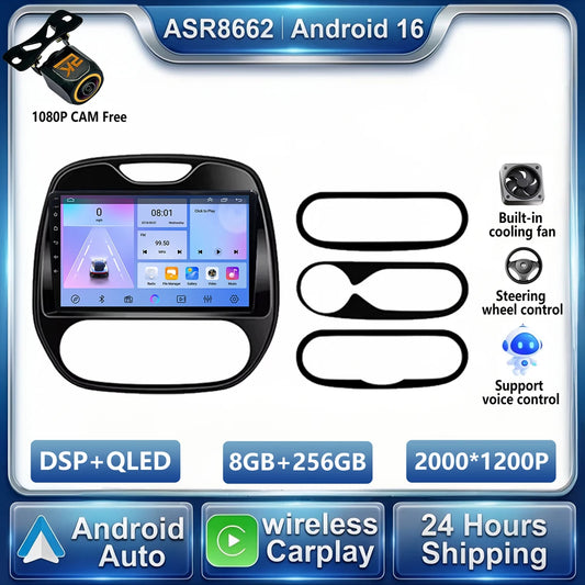 Android 16 Car Stereo with Wireless CarPlay &amp; Android Auto – 9” Touchscreen Navigation System for Renault Captur, Clio &amp; Samsung QM3