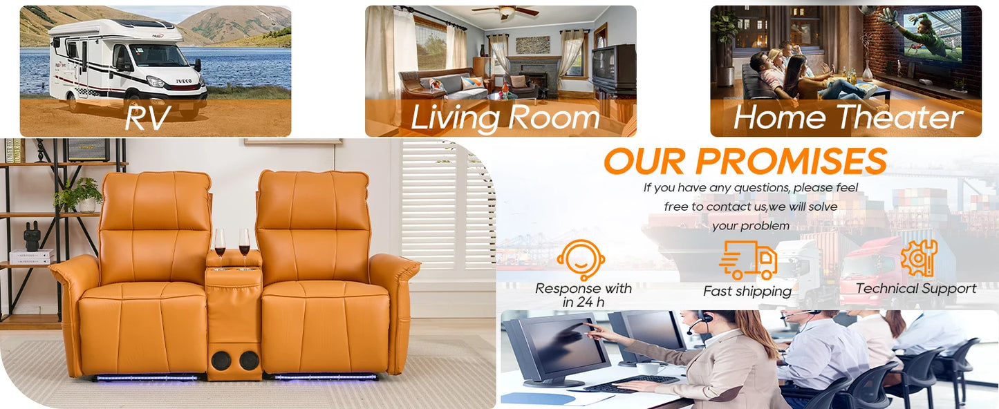 Power Reclining Loveseat Sofa Wall Hugger Recliners RV Sofa Theater Seating Electric Double Recliner with Cup Holders, 72