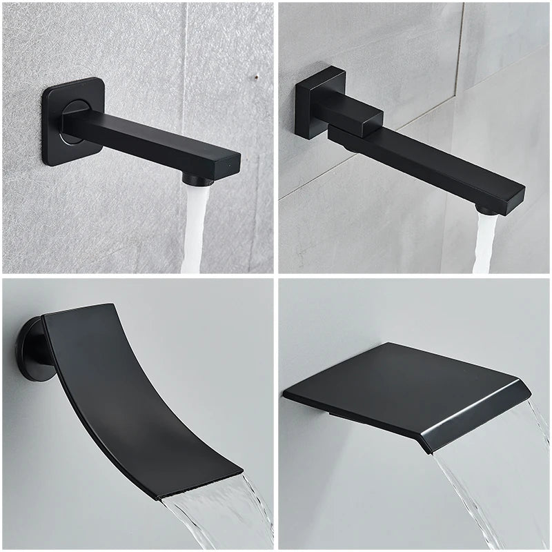 Black Concealed Shower System With Rainfall Tub Spout