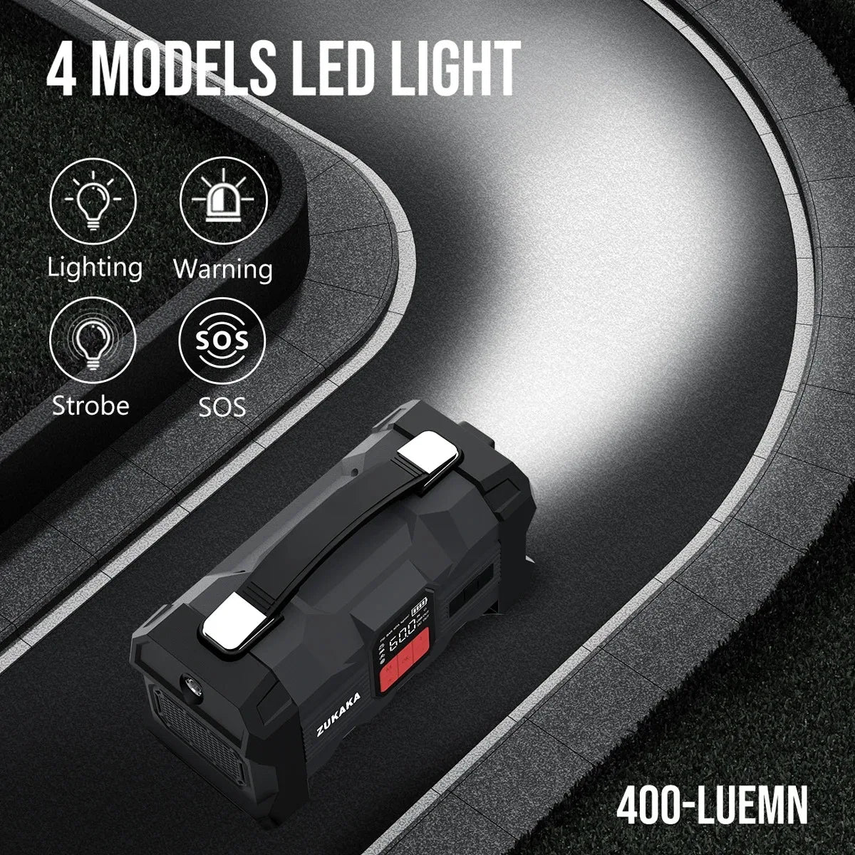 26800mAh Jump Starter with Air Compressor 1000A/1500A PEAK  Booster Tyre Inflator Portable Car Battery Power Bank Charger Air Pump,with LCD Display, Jump Starter Power Bank  (All Gas/ 8.0L Diesel), LED Light, Design for Cars,