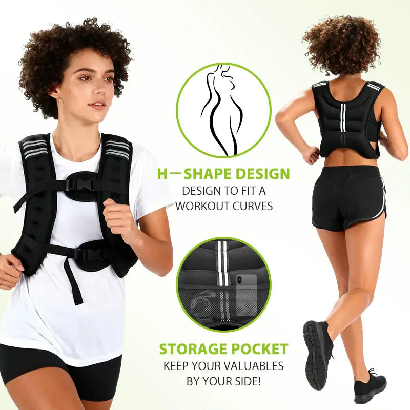 12 lb Weighted Workout Vest .Adjustable Strength Training Vest with Reflective Safety Stripes