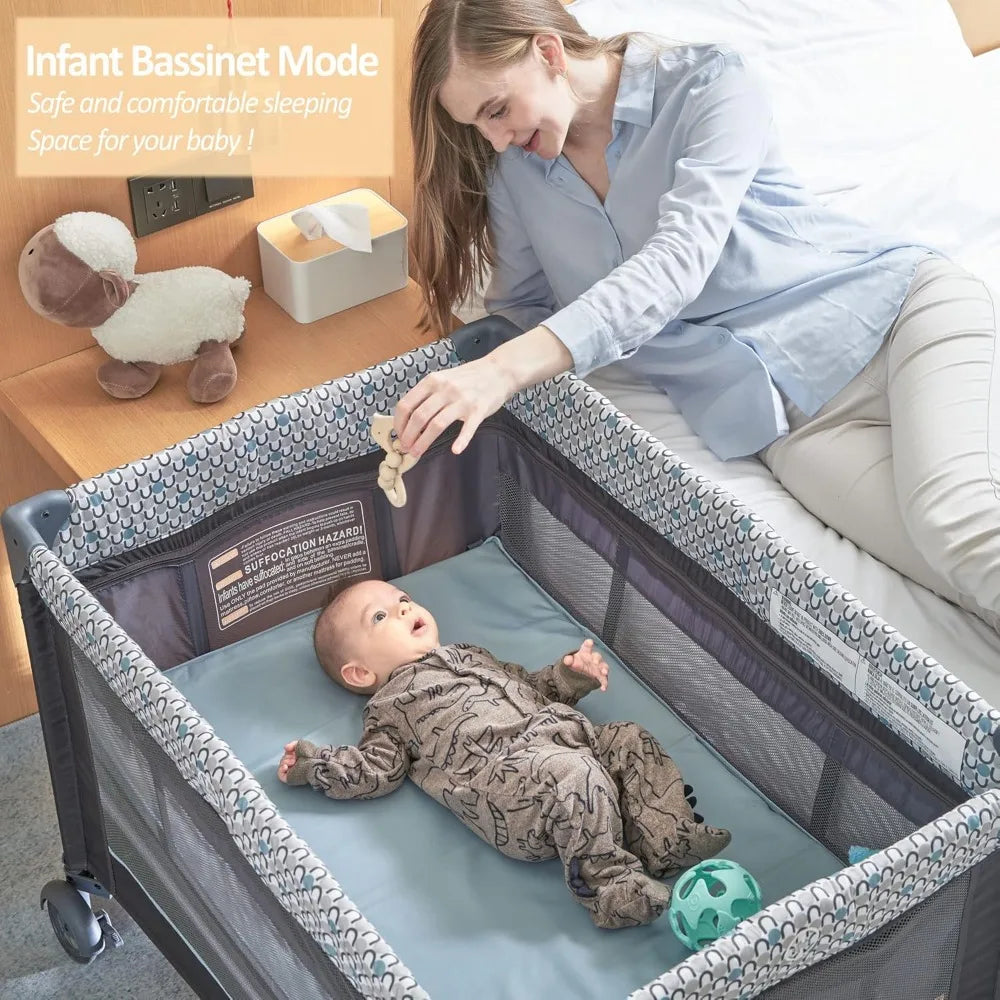5 In 1 Pack And Play Foldable Baby Crib Napper Canopy