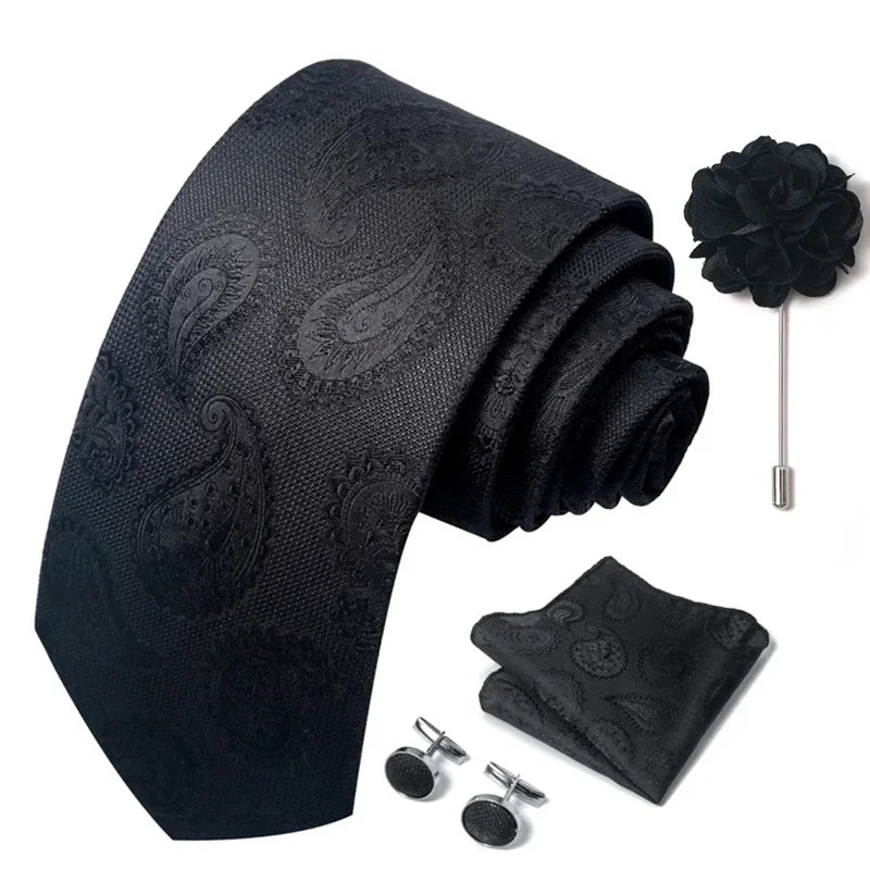 Luxury Green Floral Men’s Necktie Set .Tie, Pocket Square & Cufflinks