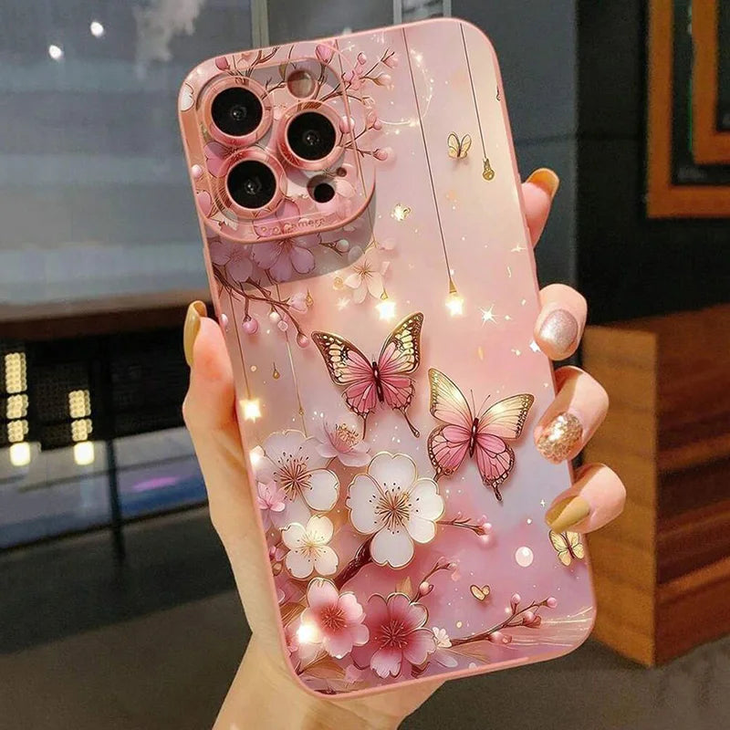Butterfly Floral Design Shockproof Phone Case for iPhone Samsung