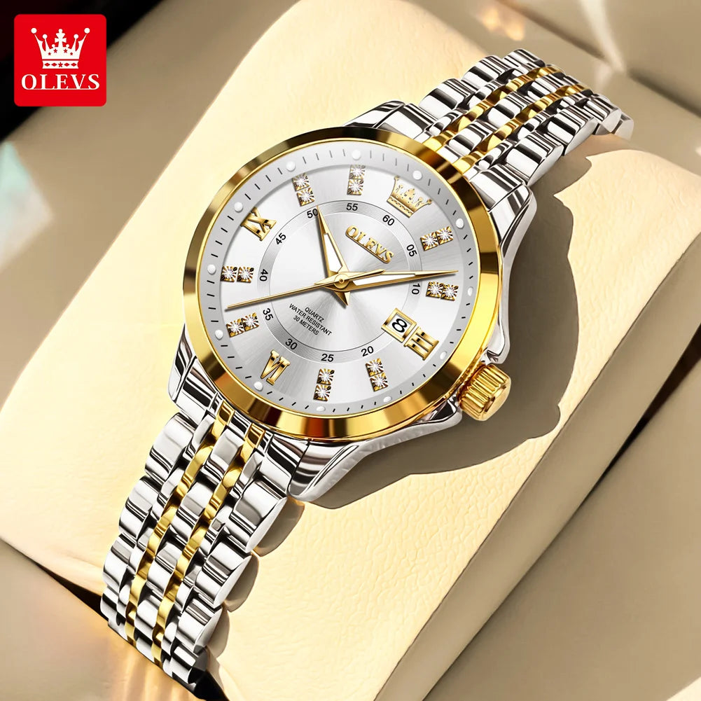 Women’s Elegant Two-Tone Watch – Classic Round Dial & Metal Bracelet
