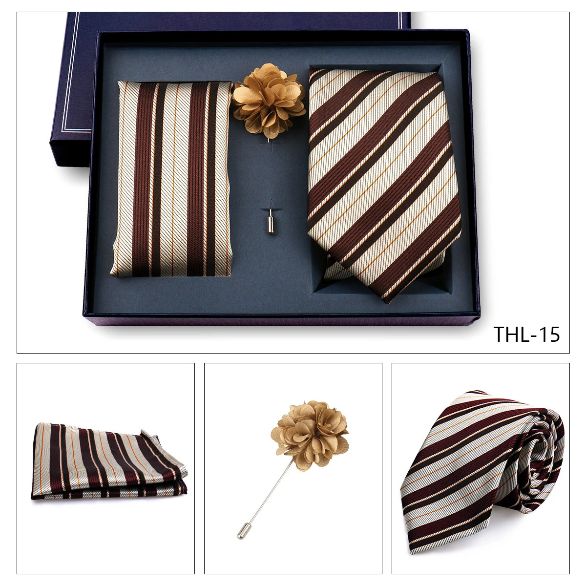 Luxury Men’s Paisley Necktie Gift Set. Silk Tie, Pocket Square, Cufflinks & Gift Box for Weddings & Business