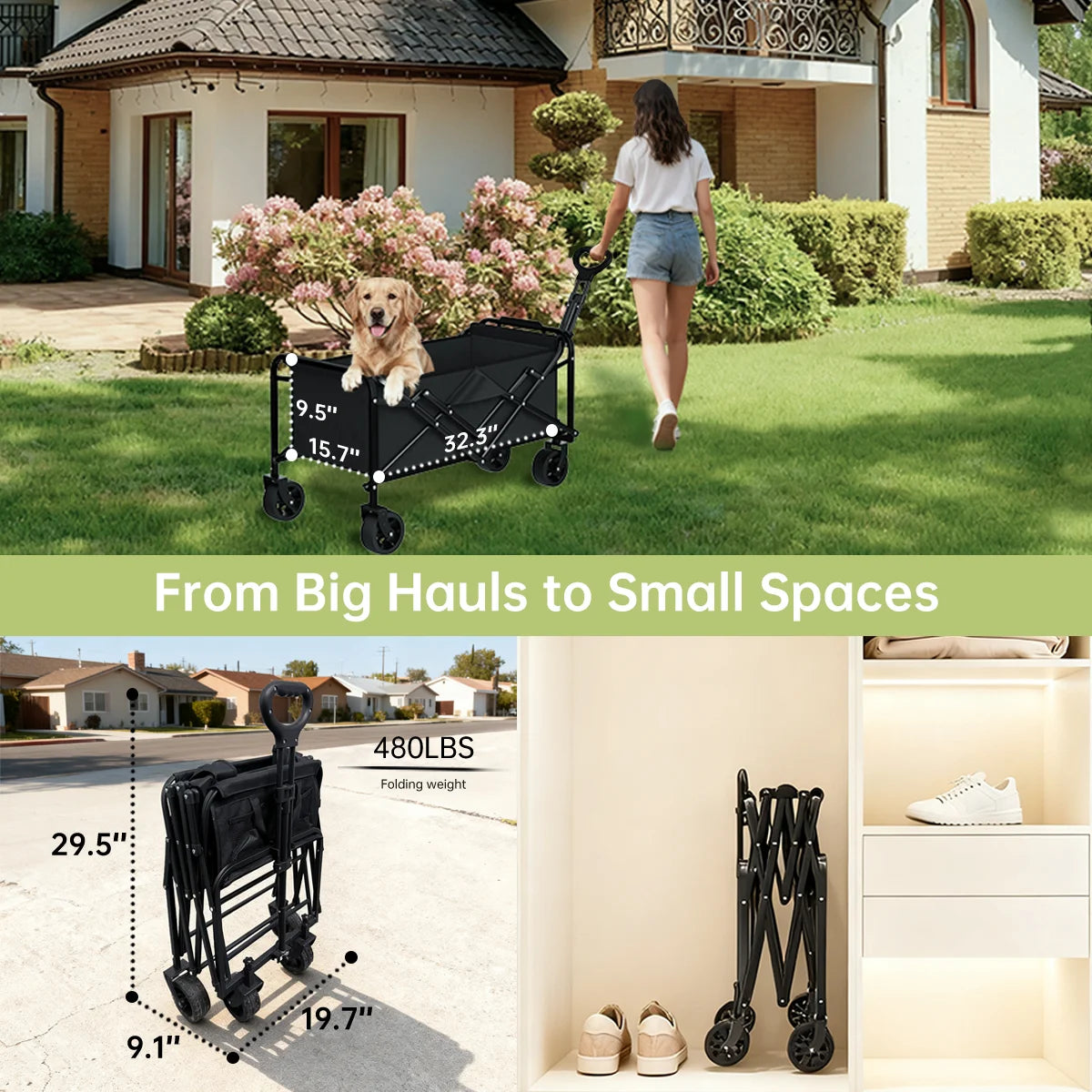 400 lb Heavy-Duty Collapsible Utility Wagon with All-Terrain Wheels