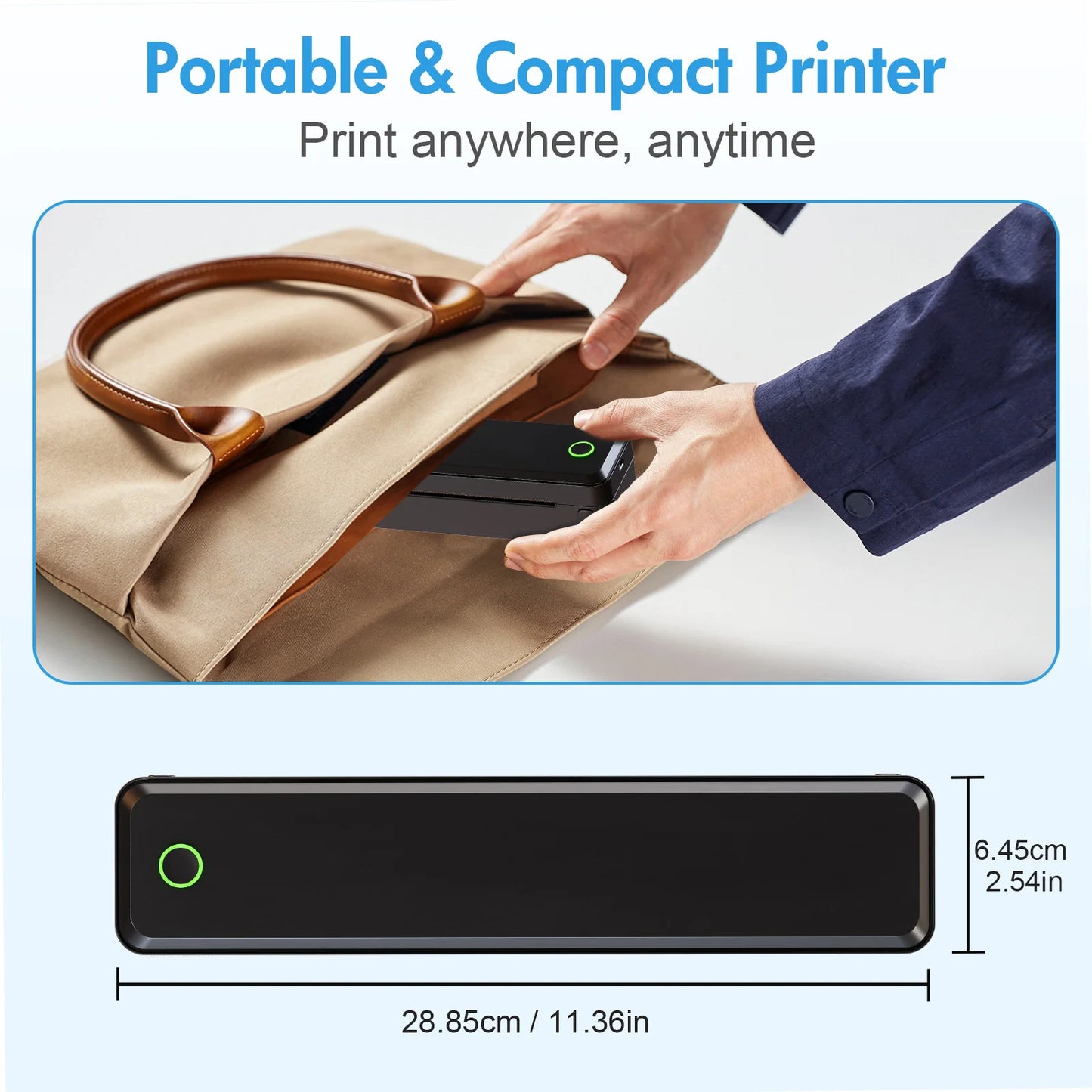 Portable Wireless Thermal Printer for A4, Letter, A5 & B5 Documents, Bluetooth Inkless Mobile Printer for Home, Office & Travel