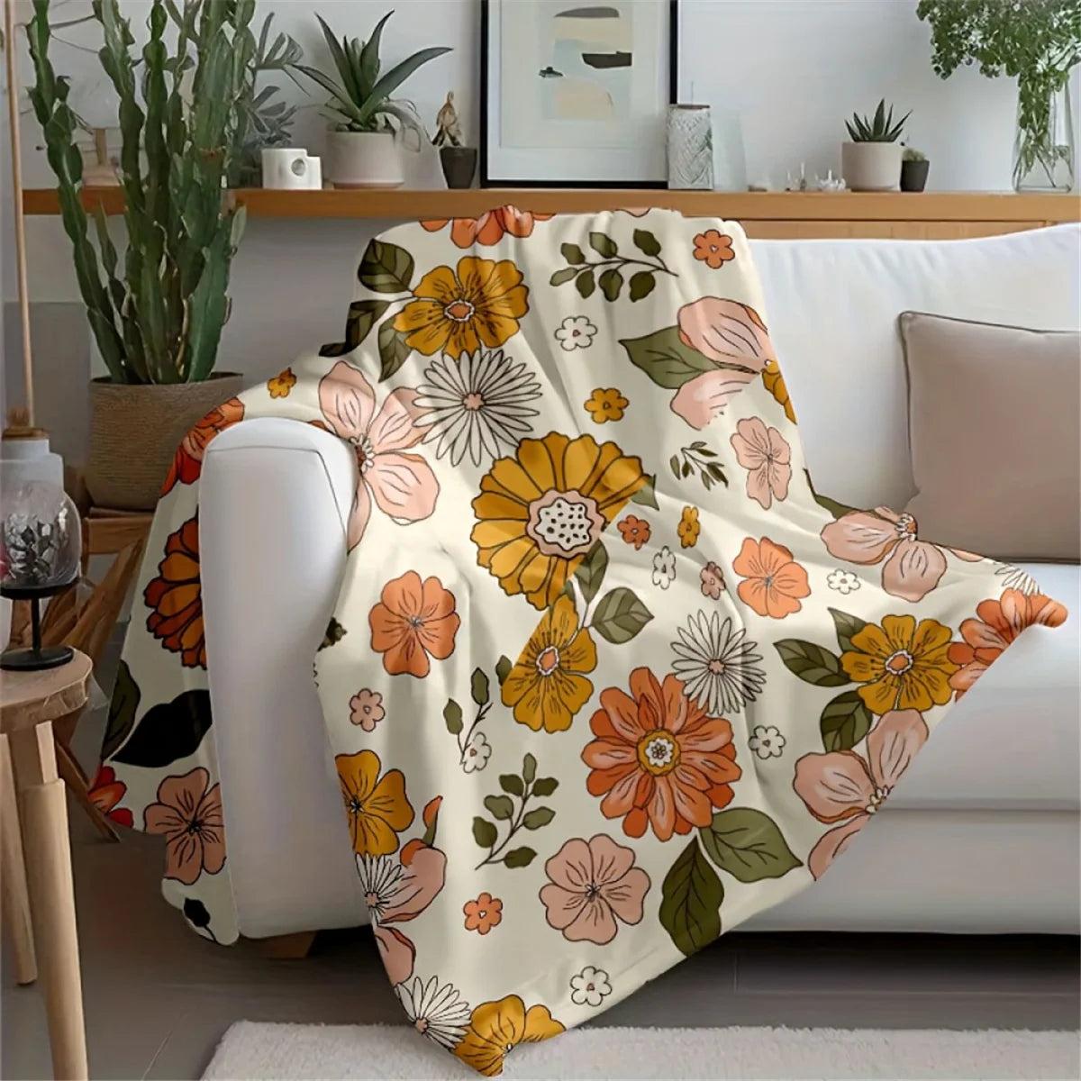 1Pc Custom Name Text Floral Pattern Fleece Blanket Suitable for Living Room Bedroom Dorm Study Coffee Shop Decor Perfect Gift