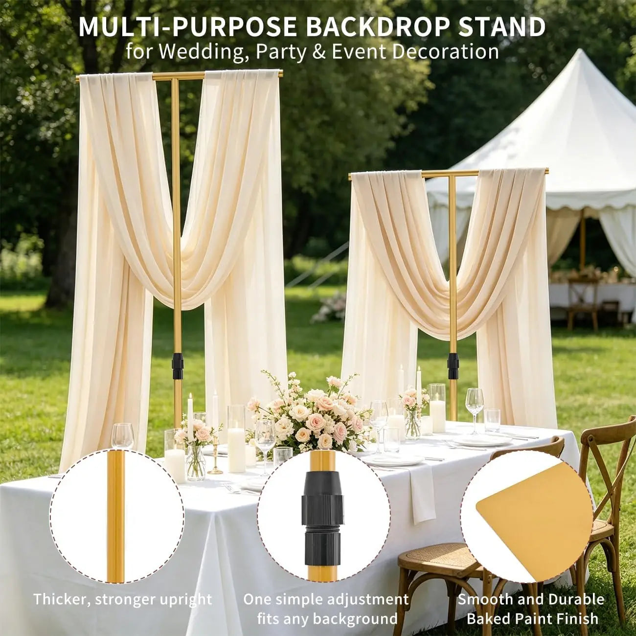 2-Piece Heavy-Duty T-Shape Backdrop Stand Set.  Adjustable Metal Wedding Arch & Party Backdrop Display Frame for Birthdays, Baby Showers & Events