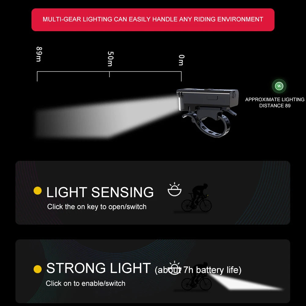 Bicycle Headlight With Horn Smart Sensor Remote Control