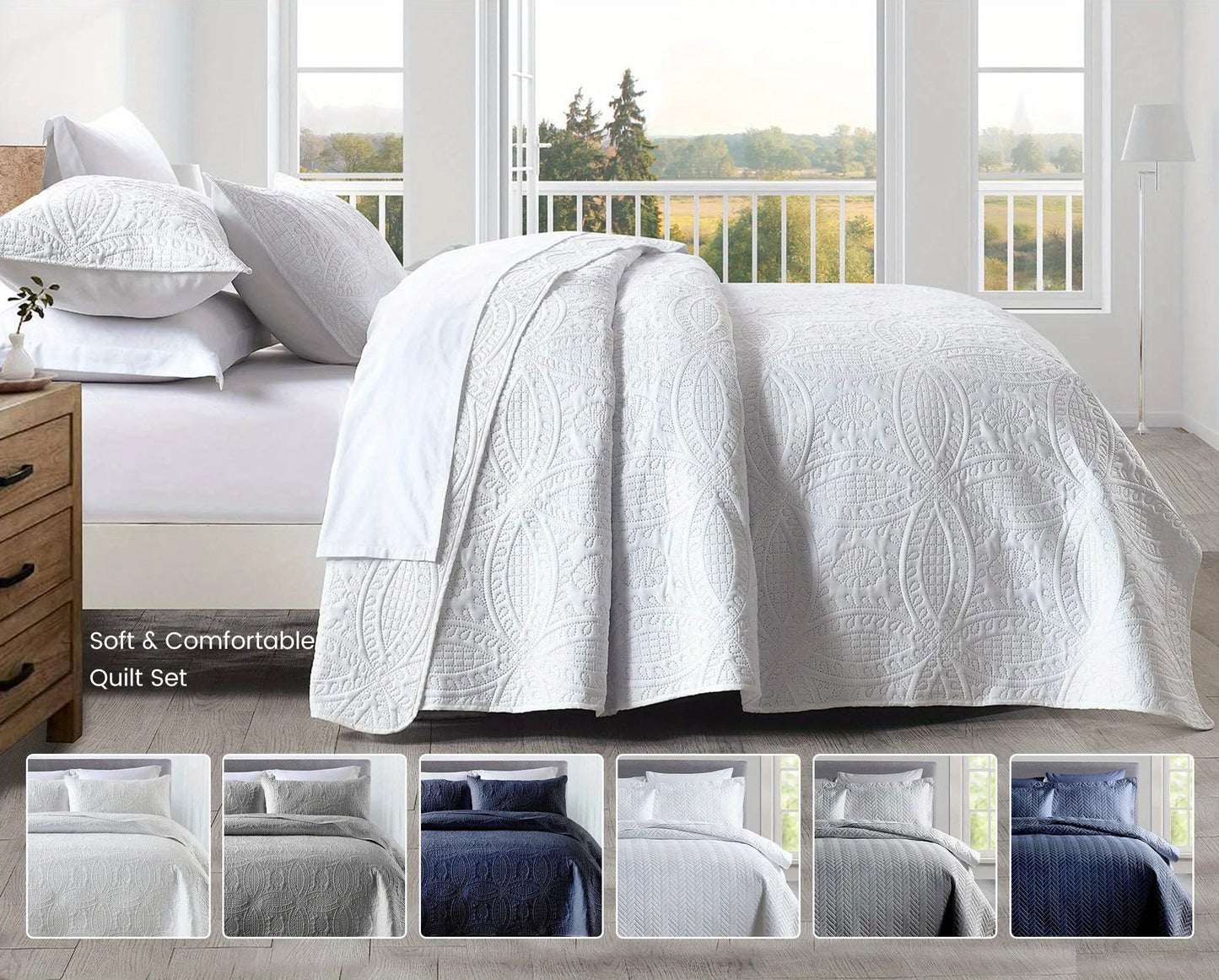 Lightweight Solid Color 2/3-Piece Quilted Bedding Set