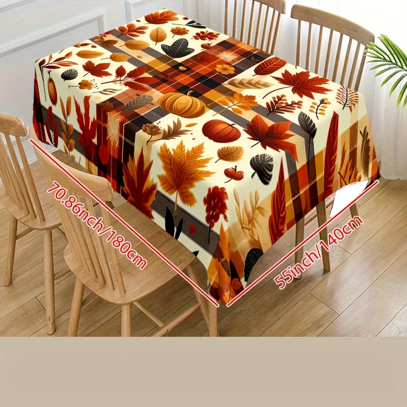 Tablecloth Fall Harvest Pumpkin Maple Leaf Tablecloth Rectangular Polyester Modern Design for Home Decor Festive Arrangements Indoor Outdoor Use Durable Easy Clean Reusable Table Cover Dining Table Kitchen Seasonal Decoration