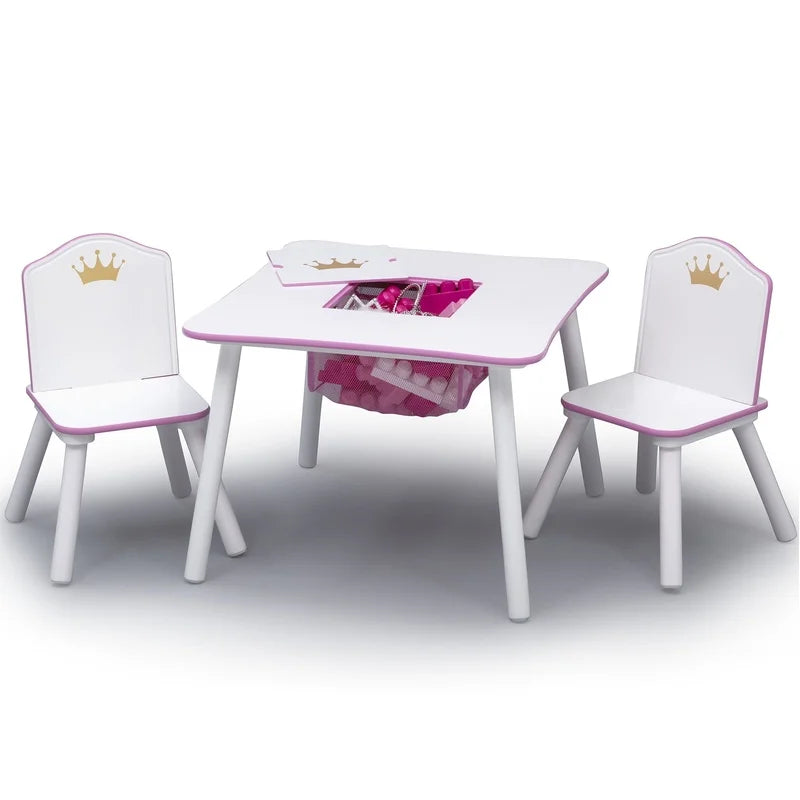 Kids Princess Crown Table and Chair Set with Storage Durable Wood Ideal Art Tea Parties and Playtime