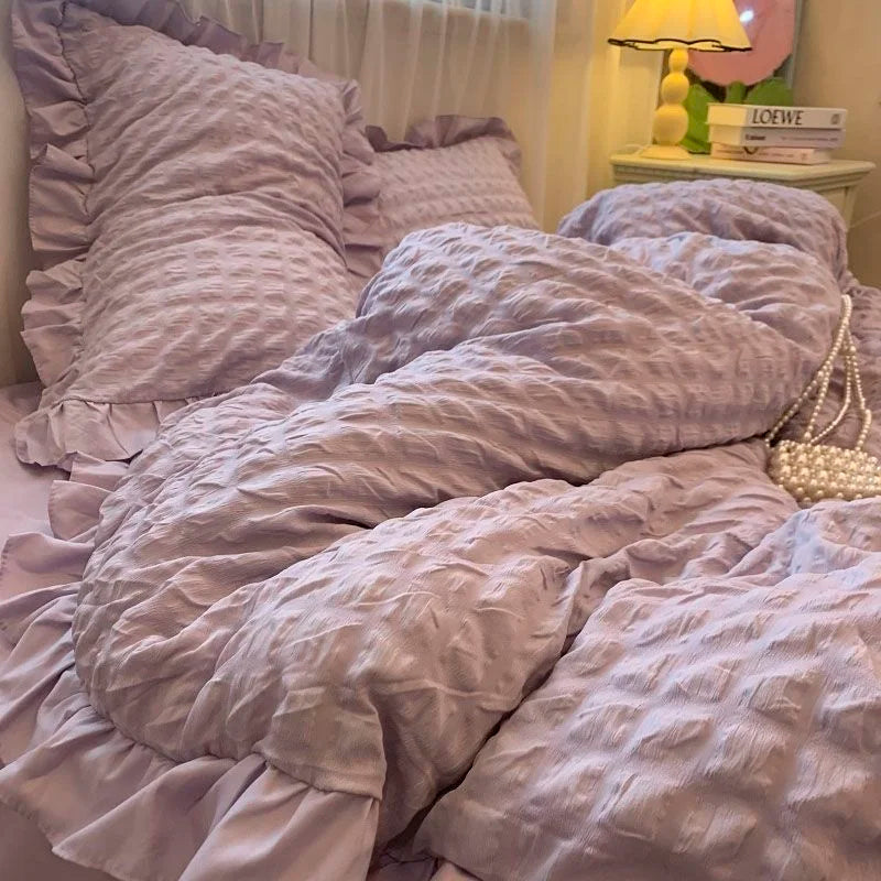 Romantic Ruffled Solid Color Bedding Set