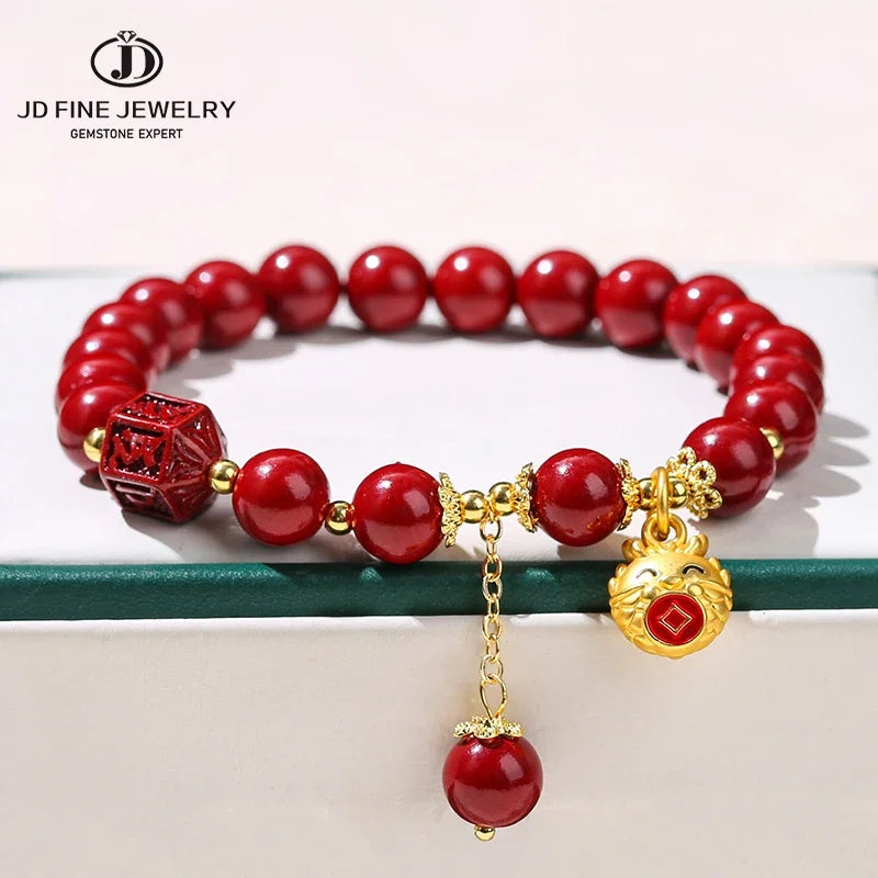 Red Cinnabar Style Beaded Bracelet for Women & Men
