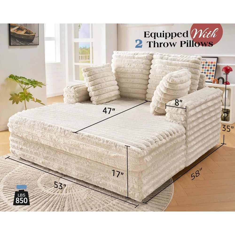 53 Inch Chaise Lounge Indoor, Upholstered Sofa Bed with Throw Pillows and Armrests, Sleeper Chair- Plush Chair Bed for Living R