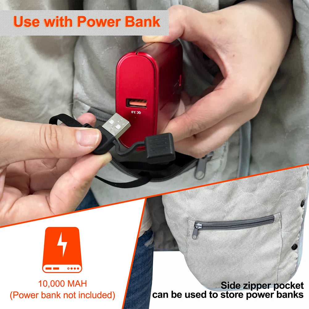 Electric Heated Shawl Blanket USB Wireless Wrap Adjustable 3-Level Temperature Throw Blanket for  Indoor Outdoor Home Office