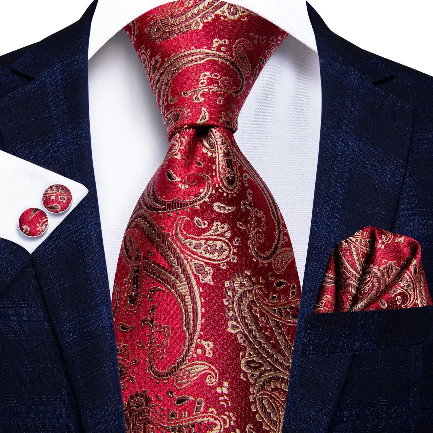 Luxury Burgundy Paisley Men’s Tie Set. Silk Formal Necktie & Pocket Square