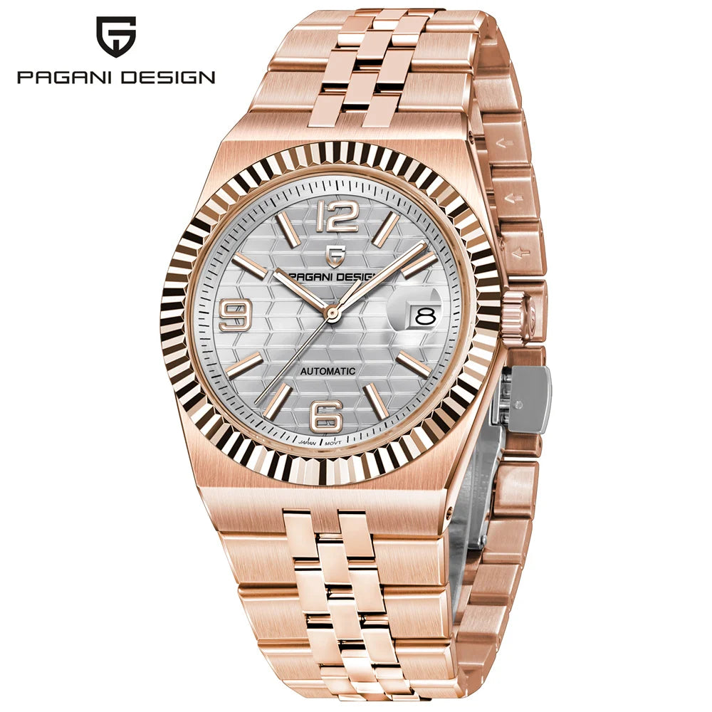 PAGANI DESIGN Men’s Automatic Luxury Watch,  Sapphire Crystal Stainless Steel Waterproof Mechanical Wristwatch with 3D Rhombus Dial