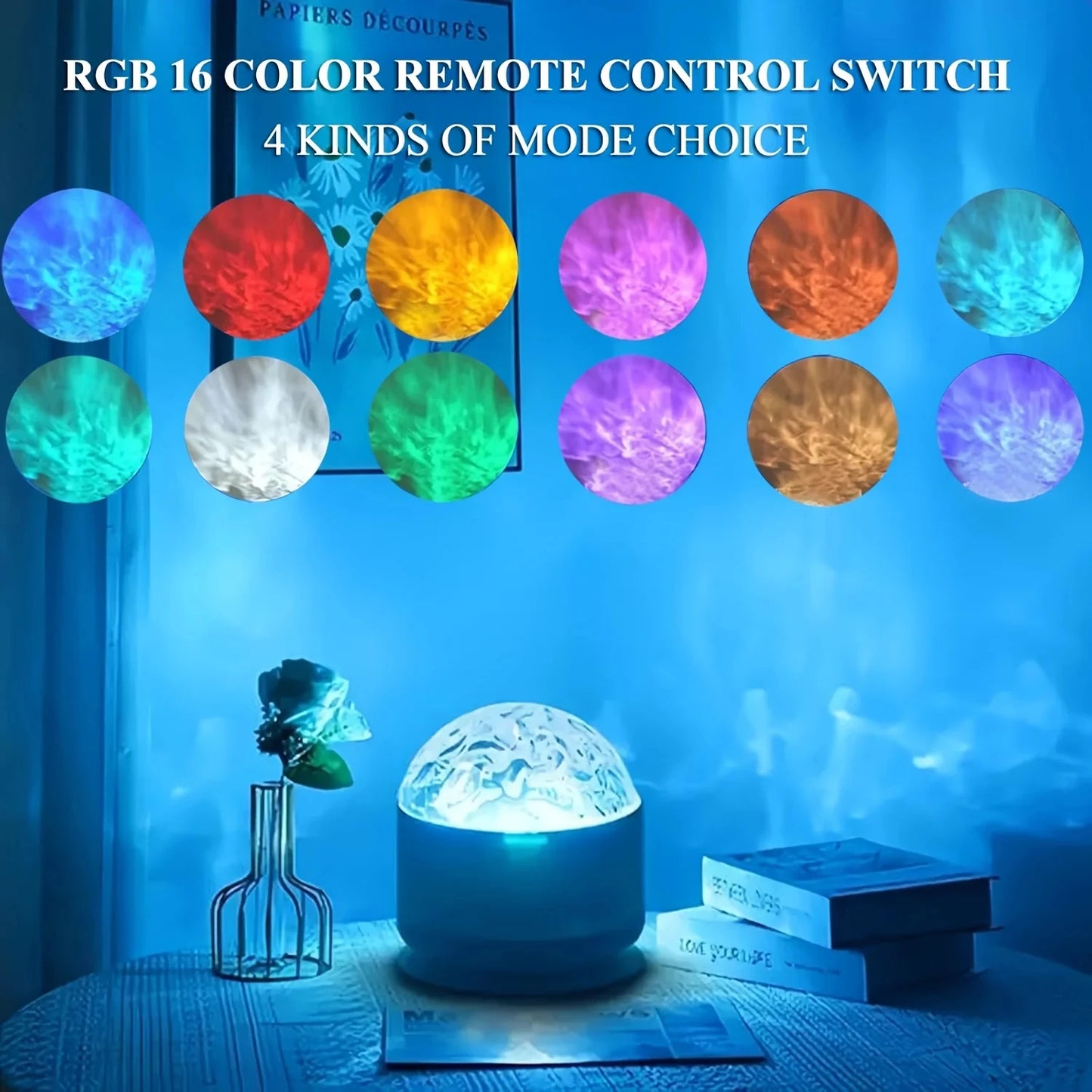 16-Color Aurora Galaxy Projector Night Light . Northern Lights Water Ripple LED Lamp with Remote Control