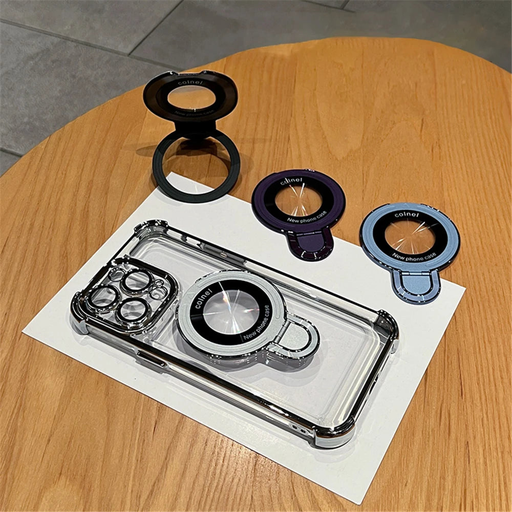 Magnetic Ring Holder Phone Case.  Shockproof Clear Cover with MagSafe Stand Grip