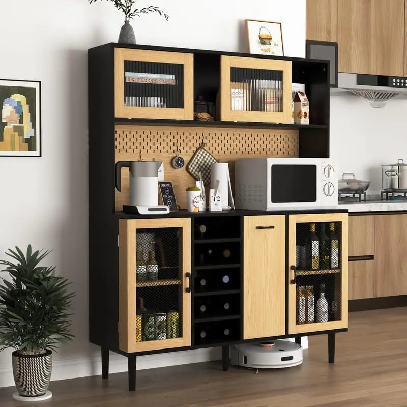 59 Inch Buffet Sideboard Cabinet With Power Outlet Wine Rack