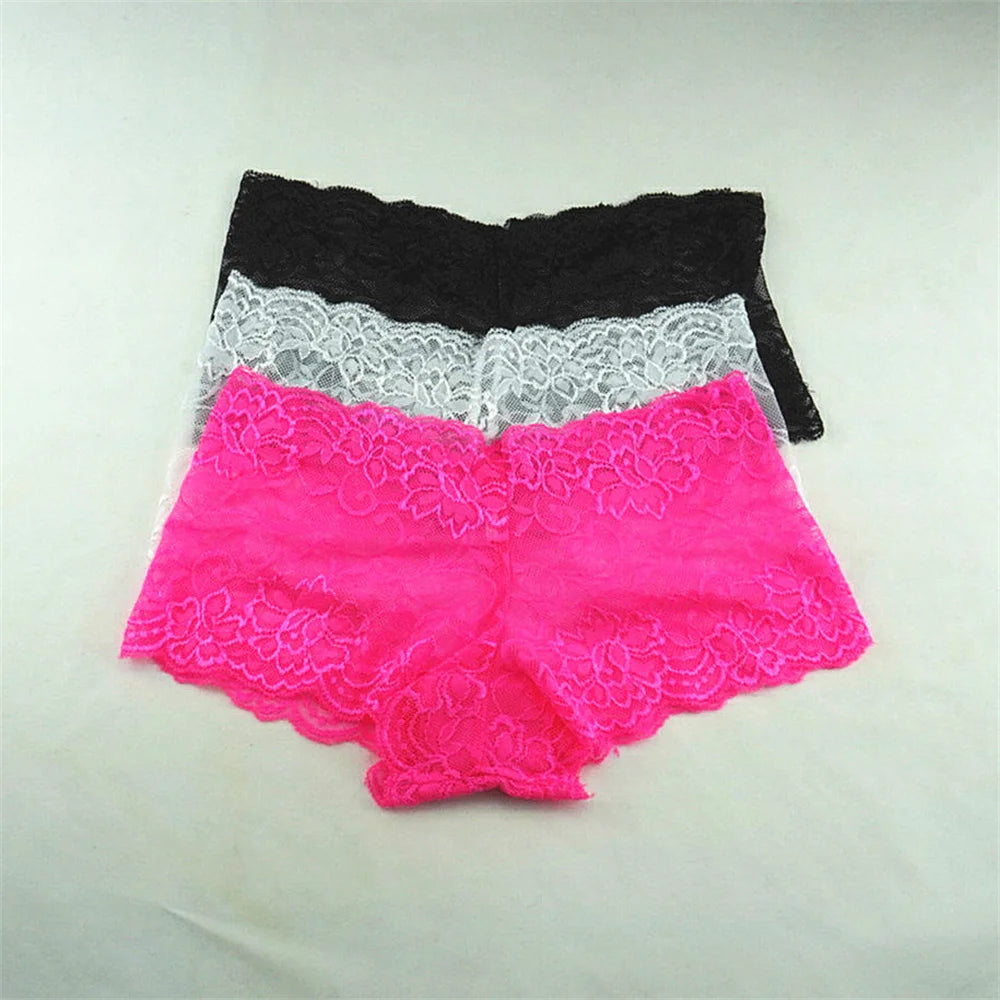 Women's Lace Boyshort Panties.  3-Pack Floral Sheer Boxer Underwear